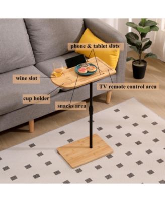 Adjustable Bamboo C-Shaped Couch Tray Table Coffee Table with Oval and Rectangle Design