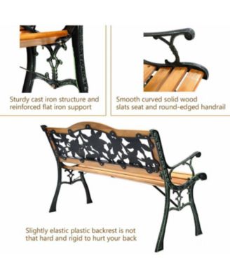 Garden Bench Chair Outdoor Wooden Loveseat with Iron Armrest