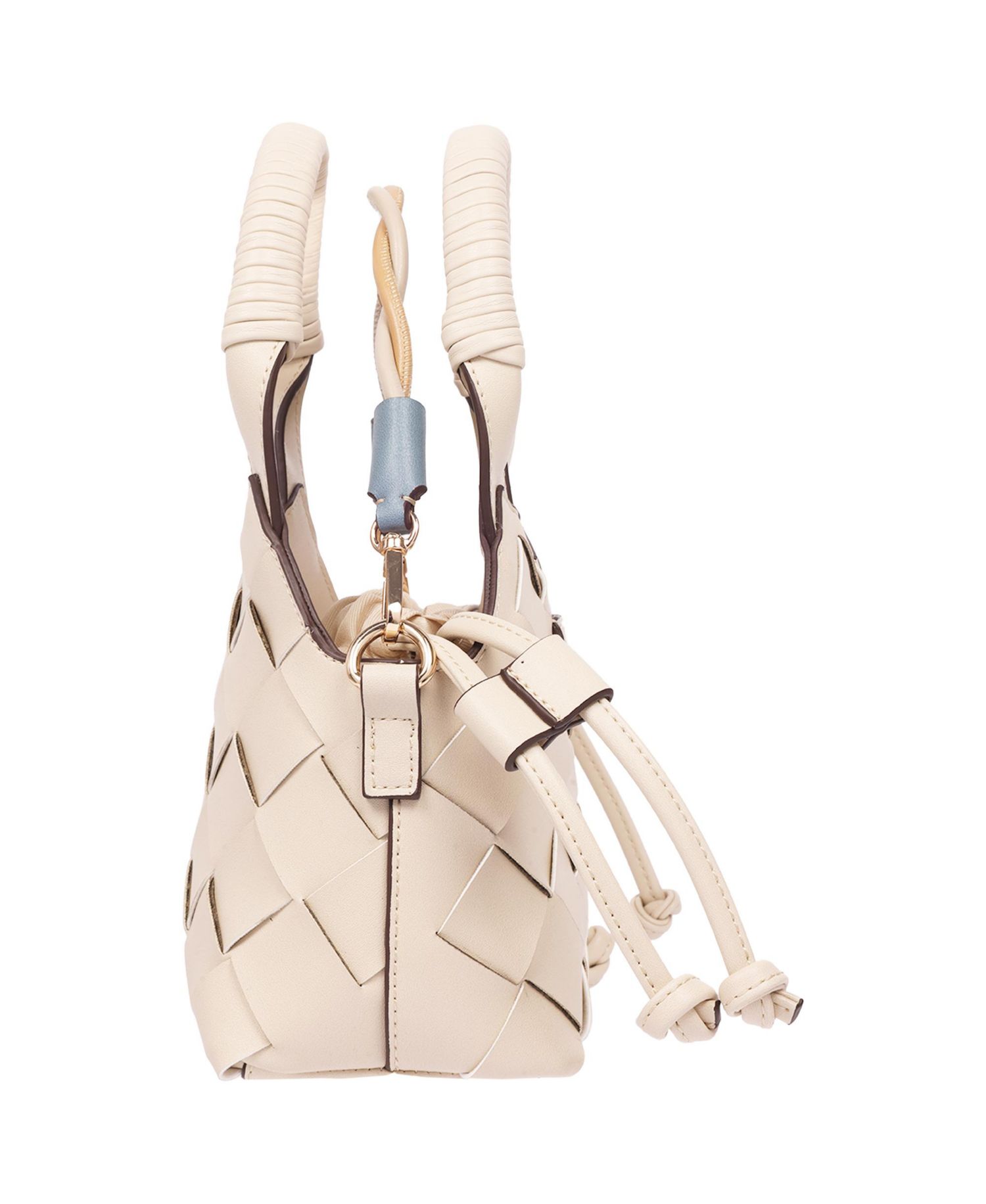 Demi Mini Woven PU Tote - Mini Woven Faux Leather Top Handle and Crossbody Bag