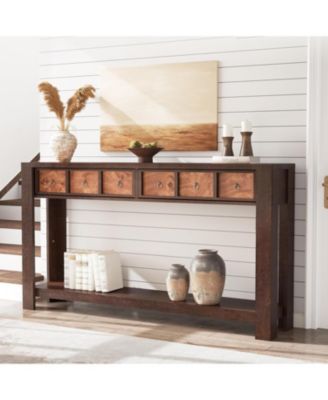 Entryway Table, 59 Inch Console Table Narrow Sofa Table Behind Couch, Farmhouse Entry Table with 2 Drawers