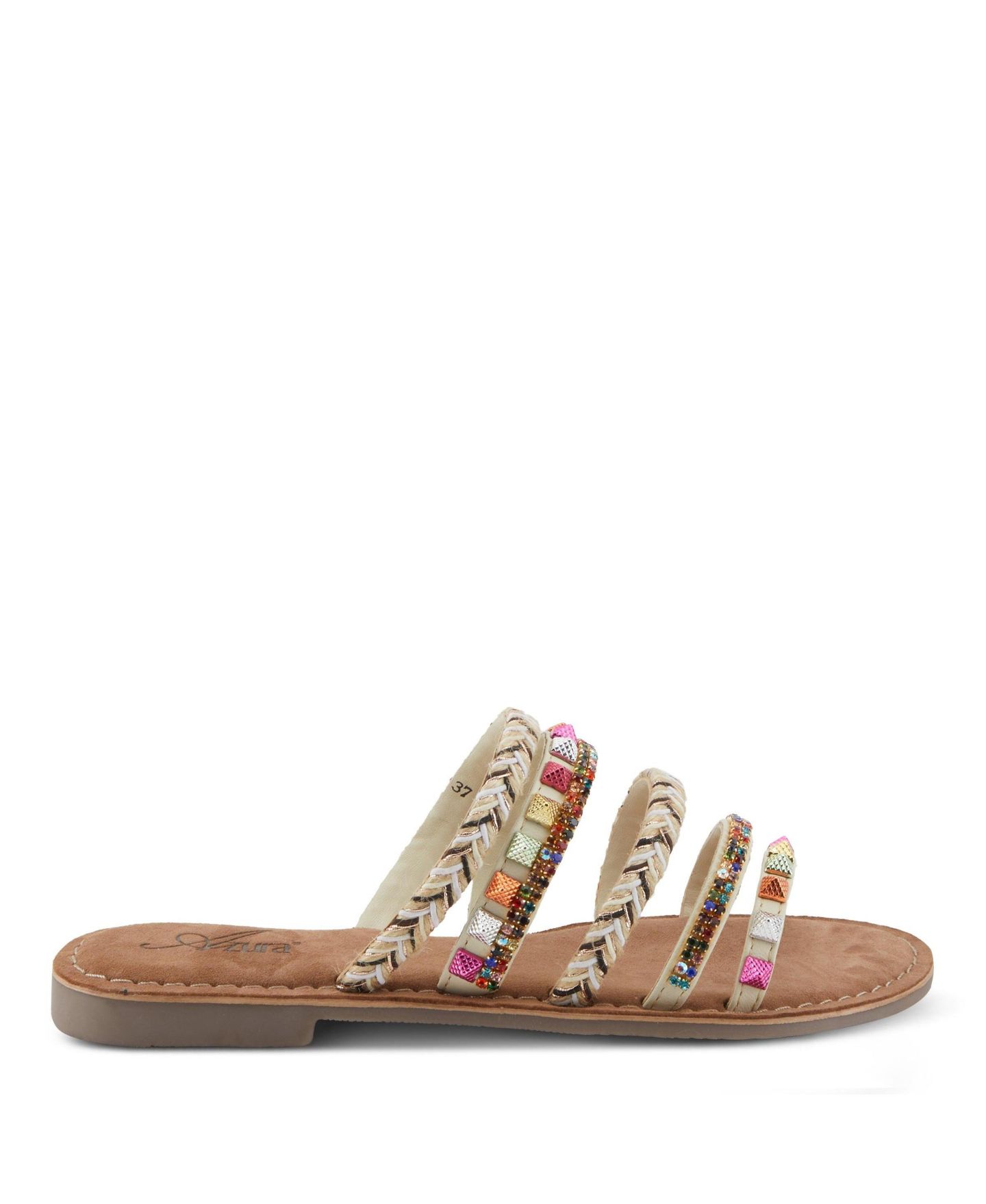 Женские сандалии Azura Intoxicate Flat with Multiple Strap Closure, цвет: Молочный белый разноцветный — фото 5