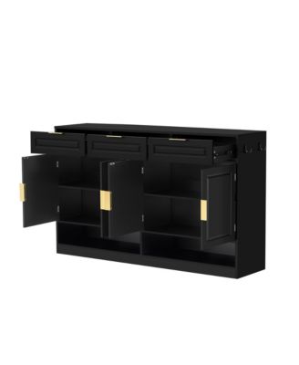 Farmhouse Sideboard Buffet Cabinet - 3 Drawers, 4 Doors, Adjustable Shelf and Open Compartments for Dining Room, Living Room