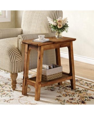 Solid Wood End Tables Set of 2, Narrow 2-Tier Side Table for Small Spaces, Farmhouse Bedside Table Nightstands with Storage