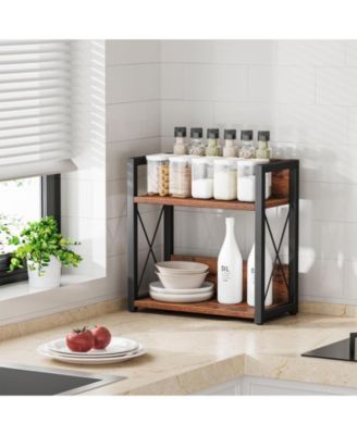 2 Tier Countertop Spice Rack Organizer Wood Kitchen Coffee