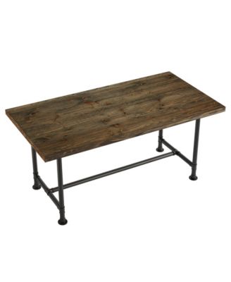 63-Inch Solid Wood Dining Table for 4-6, Industrial Large Kitchen Table with Metal Footrest, Rectangular Wooden Dinner Table
