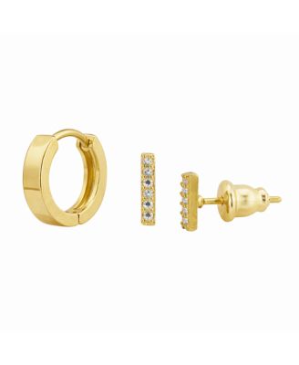  Stainless Steel CZ Stud And  Hoop Set