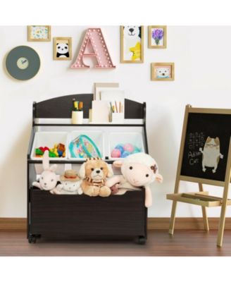 Kids Toy Storage Unit Organizer with Rolling Toy Box and Removable Plastic Bins