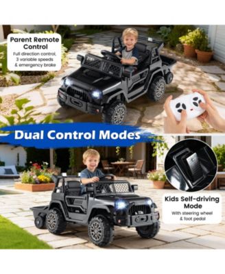 Kids 12V Ride On Car Truck with Trailer, Battery Powered Ride On Toy