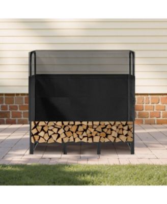 4 ft Firewood Rack with Waterproof Cover Outdoor Log Holder 400lb Max Capacity