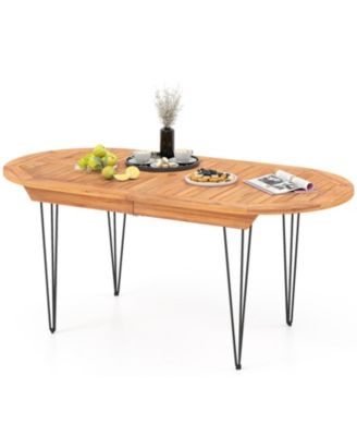 71 in Teak Wood Patio Dining Table for 6 with Sturdy Metal Frame