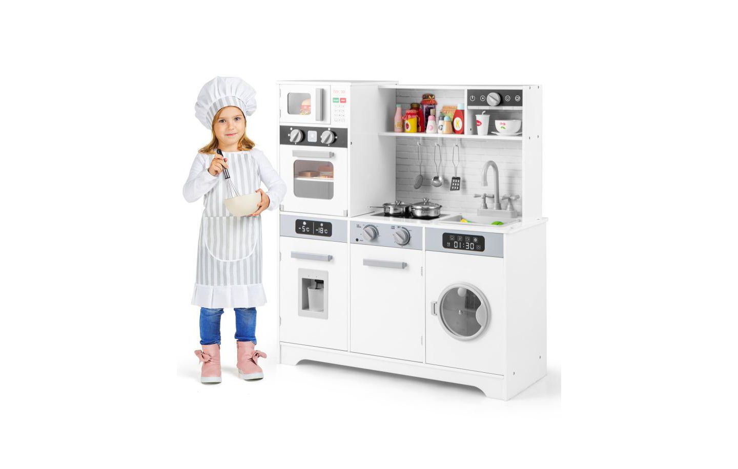 Детские игрушки HONGGE Pretend Play Kitchen Wooden Toy Set with Real Lights and Sounds, цвет: Белый — фото 1