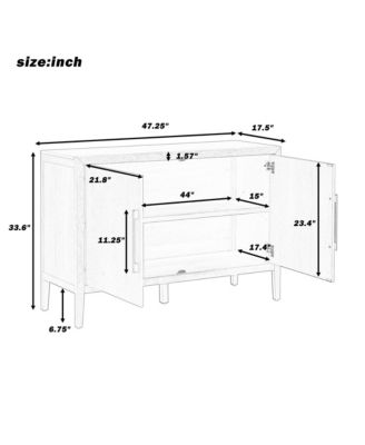 Farmhouse Sideboard, 47.25" Wooden Buffet Cabinet with Pine Veneer, Adjustable Feet and Metal Handles for Living Room, Kitchen