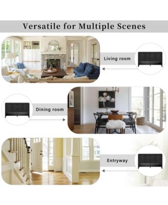 55" Modern Sideboard Buffet Cabinet, 4 Doors Storage Cabinet with Open Shelf, Adjustable Shelves and Double Hooks for Kitchen, Living Room