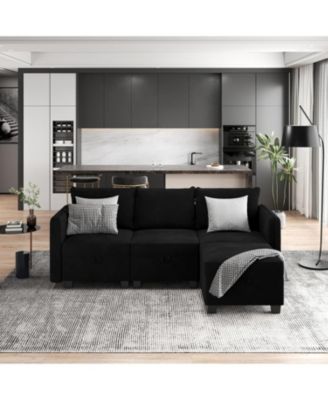 Sectional Sofa with Storage Four Seat L Shaped Couch Storage Ottoman Modern Velveteen Modular Sectional Apartment