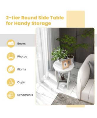 2-Tier Round End Table with Solid Rubber Wood Legs, 18 in