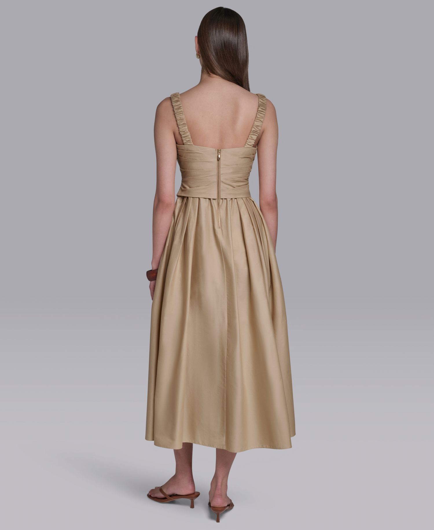 Women's Boat Neck Sleeveless Pleated Midi Dress