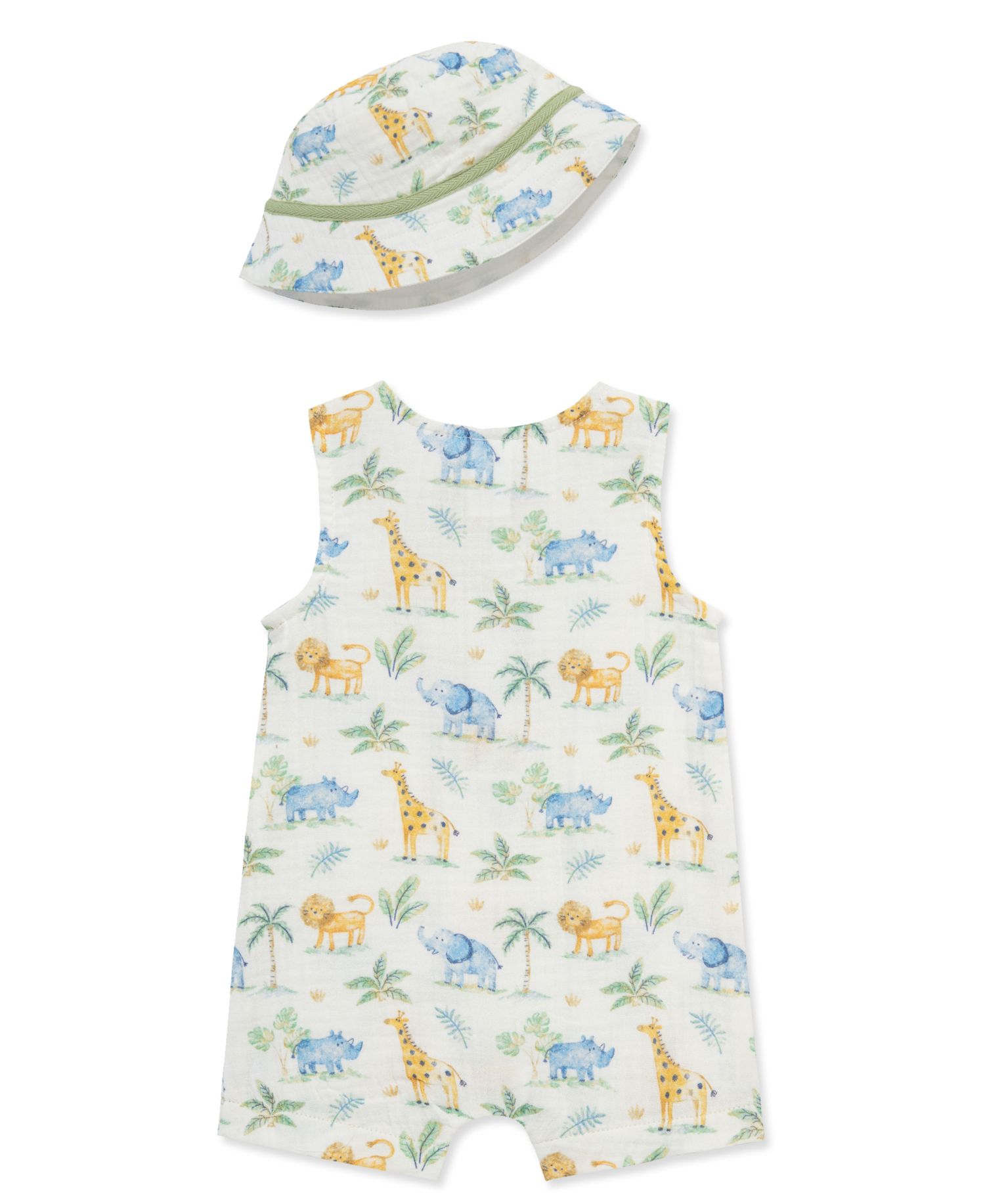 Baby Boys' Jungle Sleeveless Romper and Hat, 2-Piece Set