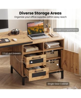 71 Inch  Office Desk with Drawers and Open Storage Shelves