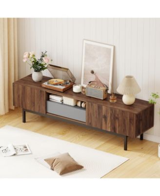 Modern Mid Century TV Cabinetfor TVs  with Drawer-Walnut