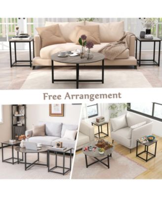 3-Piece Coffee Table Set Round Table and 2 Square End Tables