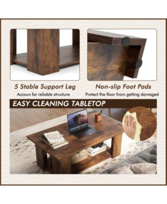 41-Inch 2-Tier Wooden Coffee Table with Open Storage Shelf