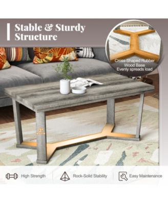 Rectangle Coffee Table with Cross-Shaped Rubber Wood Base