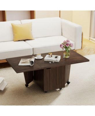 Foldable Extendable Coffee Table with Storage Cabinet