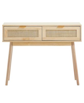 Rattan Console Table with 2 Drawers and Sliding Door
