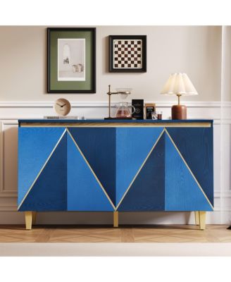 60" Vintage Buffet Sideboard, 4-Door Storage Cabinet with Textured Dimensional Doors and Adjustable Shelving for Kitchen and Living Room