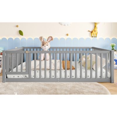 Bed Floor Bed with Safety Guardrails and Door