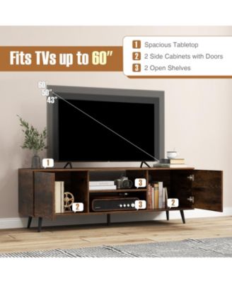 TV Stand with Power Outlets and Adjustable Shelf for 60 Inch TVs-Rustic