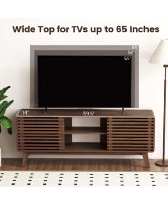 TV Stand for TVs with Sliding Doors and Adjustable Shelves for Living Room-Walnut
