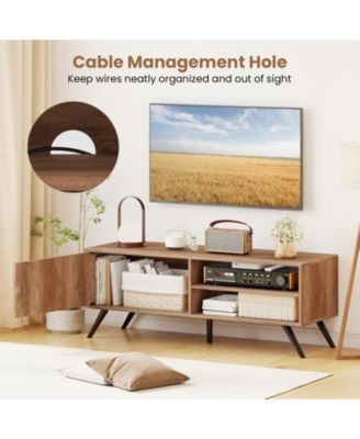 TV Stand for TVs up to 55 Inch Mid Century Modern Entertainment Center with Storage Cabinet-Oak