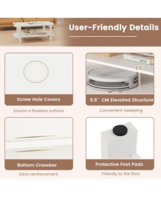 45-Inch 2-Tier Slatted Wood Coffee Table with Shelf