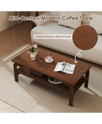 47 in Mid-Century Rectangular Coffee Table with Open Storage for Living Room