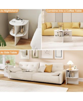 Half Round End Table with Two Open Shelves for Small Spaces, 15 x 15 x 19 in