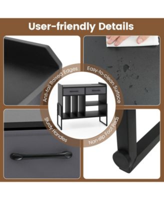 Large Mid-Century Record Player Stand with Charging Station and Vinyl Cabinet, 30 x 14 x 27 in