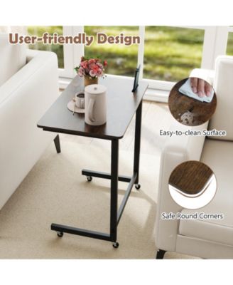 C-Shaped Mobile End Table with Wheels and Built-In Phone Slot, 23.5 x 15.5 x 26 in