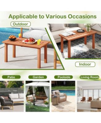 Slatted Wood Patio Coffee Table for Deck and Poolside