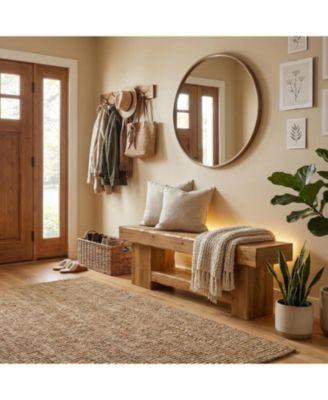 Solid Wood Shoe Rack Bench, 63" Farmhouse Entryway Bench with Storage Shelf, Shoe Storage Organizer, Wide Rustic Bench