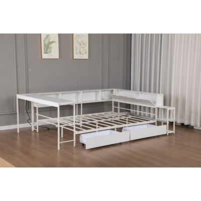 Bed w/ Bookcase, Storage, LED, Charging