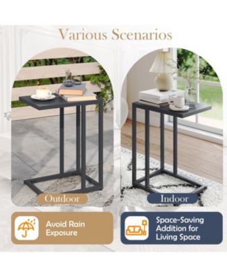 C-Shaped Metal Side Table with Adjustable Foot Pads, 17 x 12 x 21.5 in