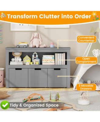 3-Drawer Kids Storage Cabinet with Wheels and Convertible Cube Shelf