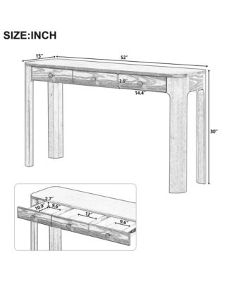 Rustic Console Table, 52" Entryway Table with 3 Concealed Drawers, Curved Corners and Thick Legs for Hallway and Living Room