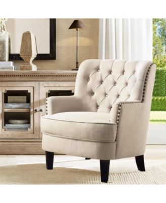 Vintage Button-Tufted Velvet Accent Chair with Nailhead Trim and Solid Wood Legs