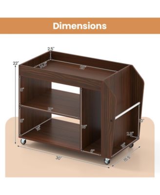 3-Tier Rolling Side End Table with Wheels and Side Storage Rack, 30 x 15.5 x 22 in