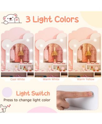 Children s Vanity with LED Lights and 5 Drawers, Kids Makeup Table