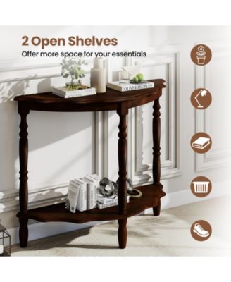 42-Inch Half Moon Console Table with Lower Shelf Espresso