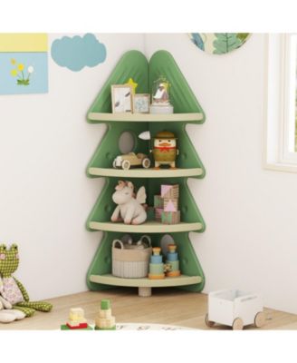 4-Tier Kids Corner Bookshelf with Tree-Shaped Design and Display Shelves