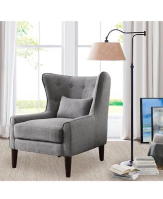 Classic Wingback Linen Chair with Button Tufting and Solid Wood Legs